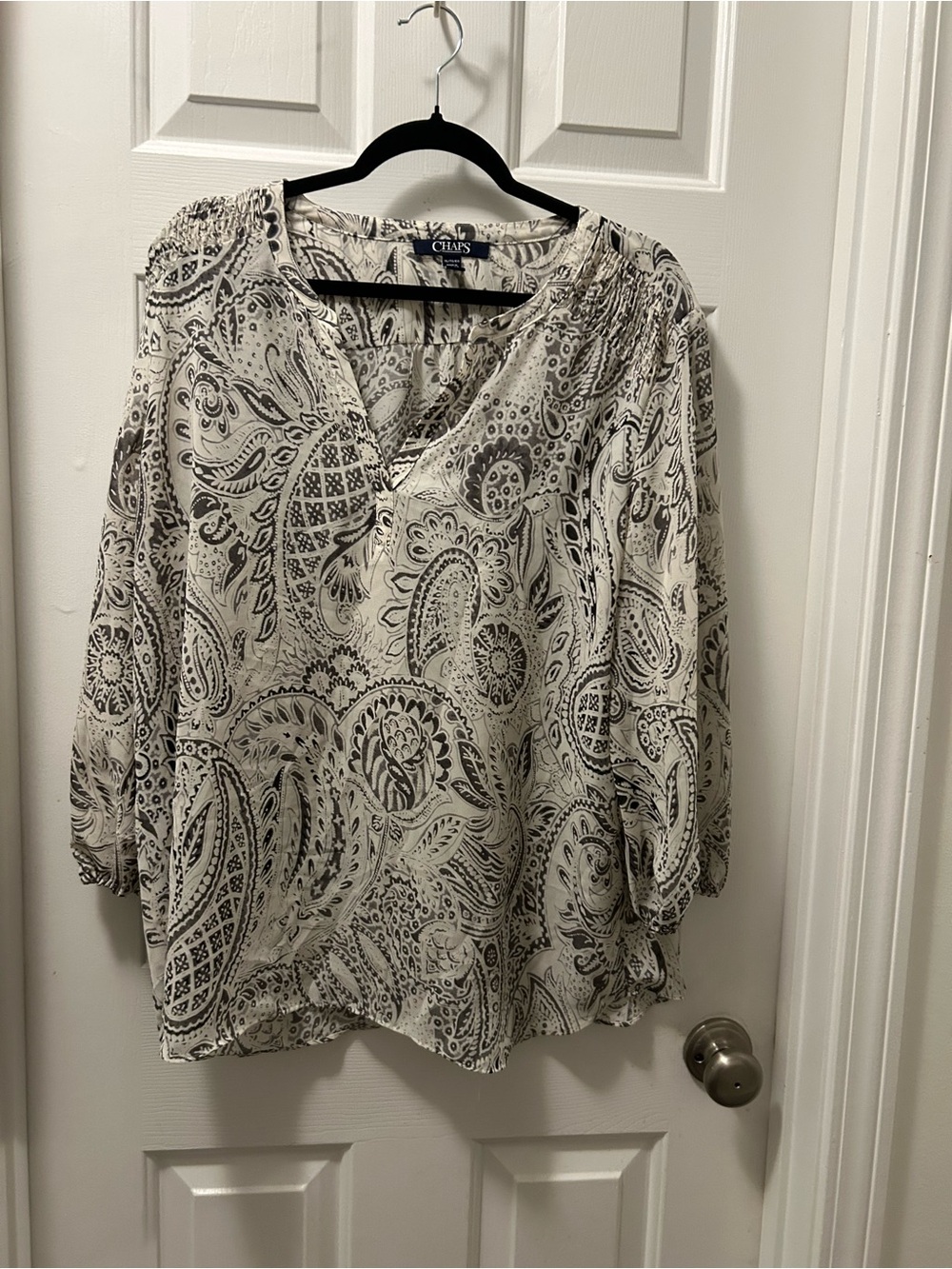 Chaps Cream and Black Paisley V-Neck Blouse